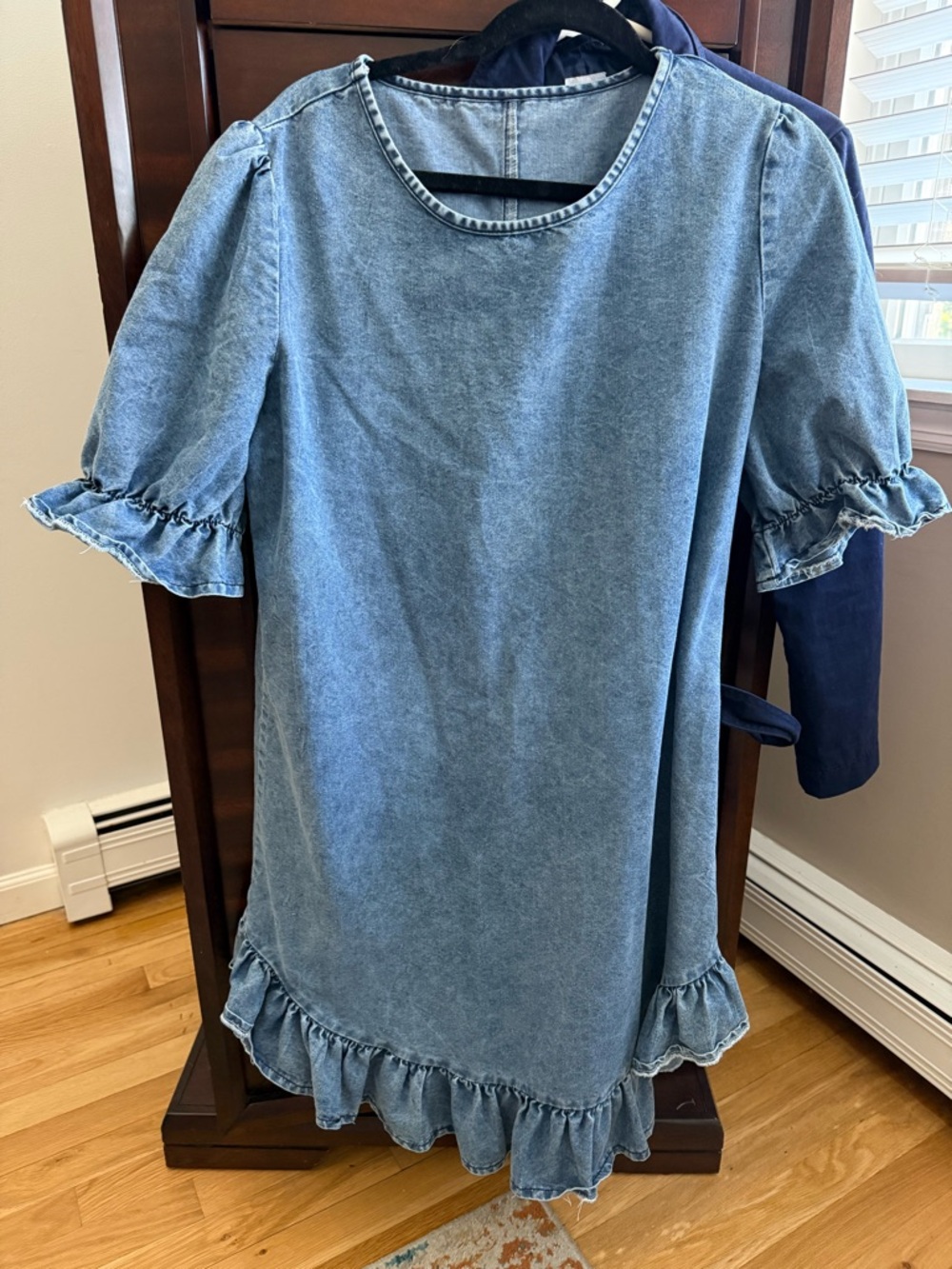 Denim-Effect Blue Ruffle Kids Dress
